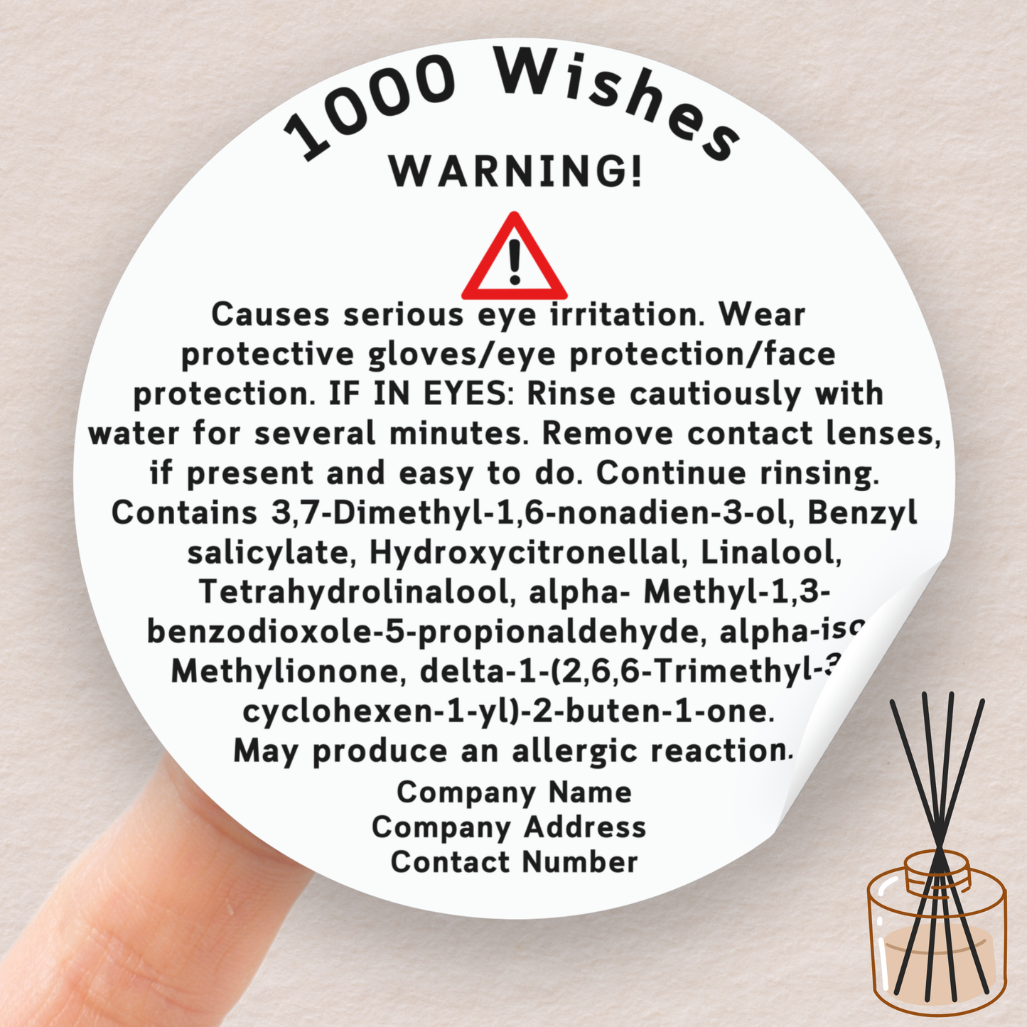 Reed Diffuser safety Warning Labels CLP 25%