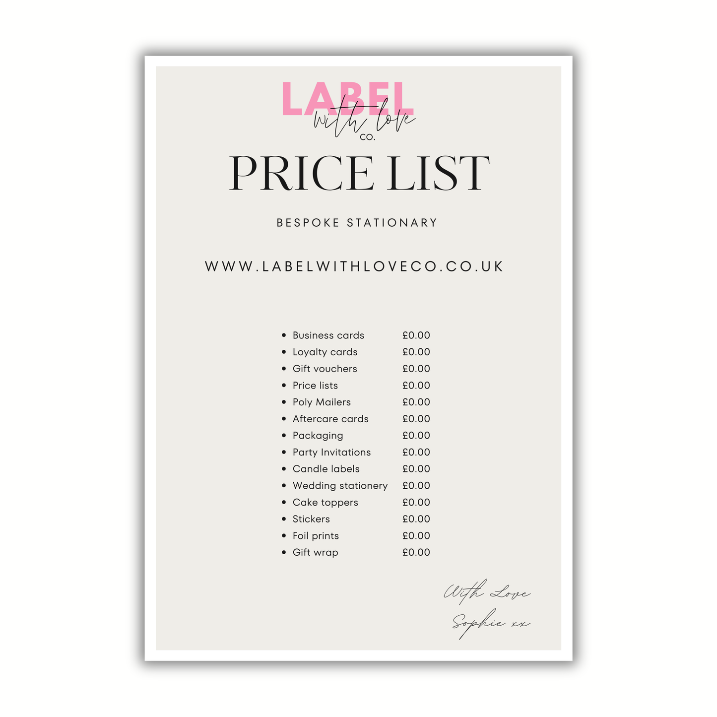 Price List Re-Print