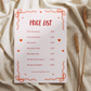 Bold Pink & Red Price Lists