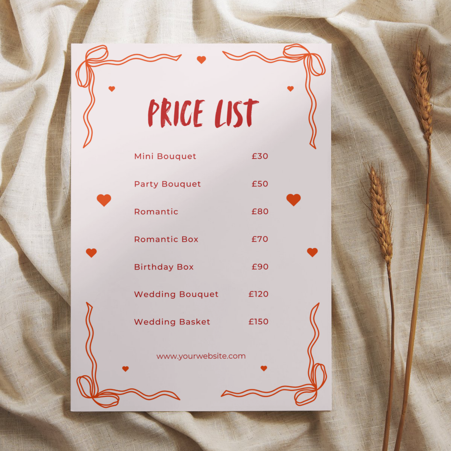 Bold Pink & Red Price Lists