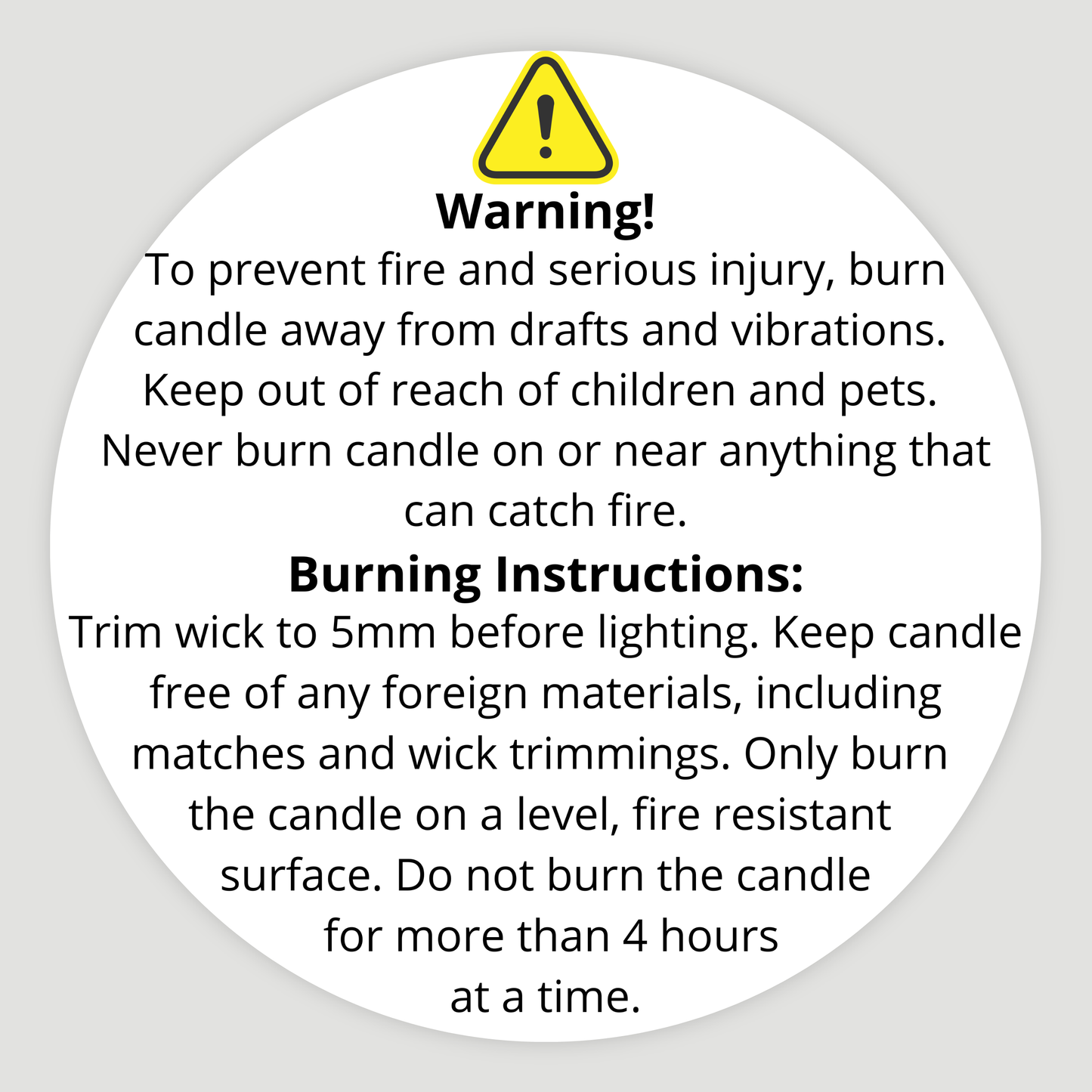 Candle Warning Label