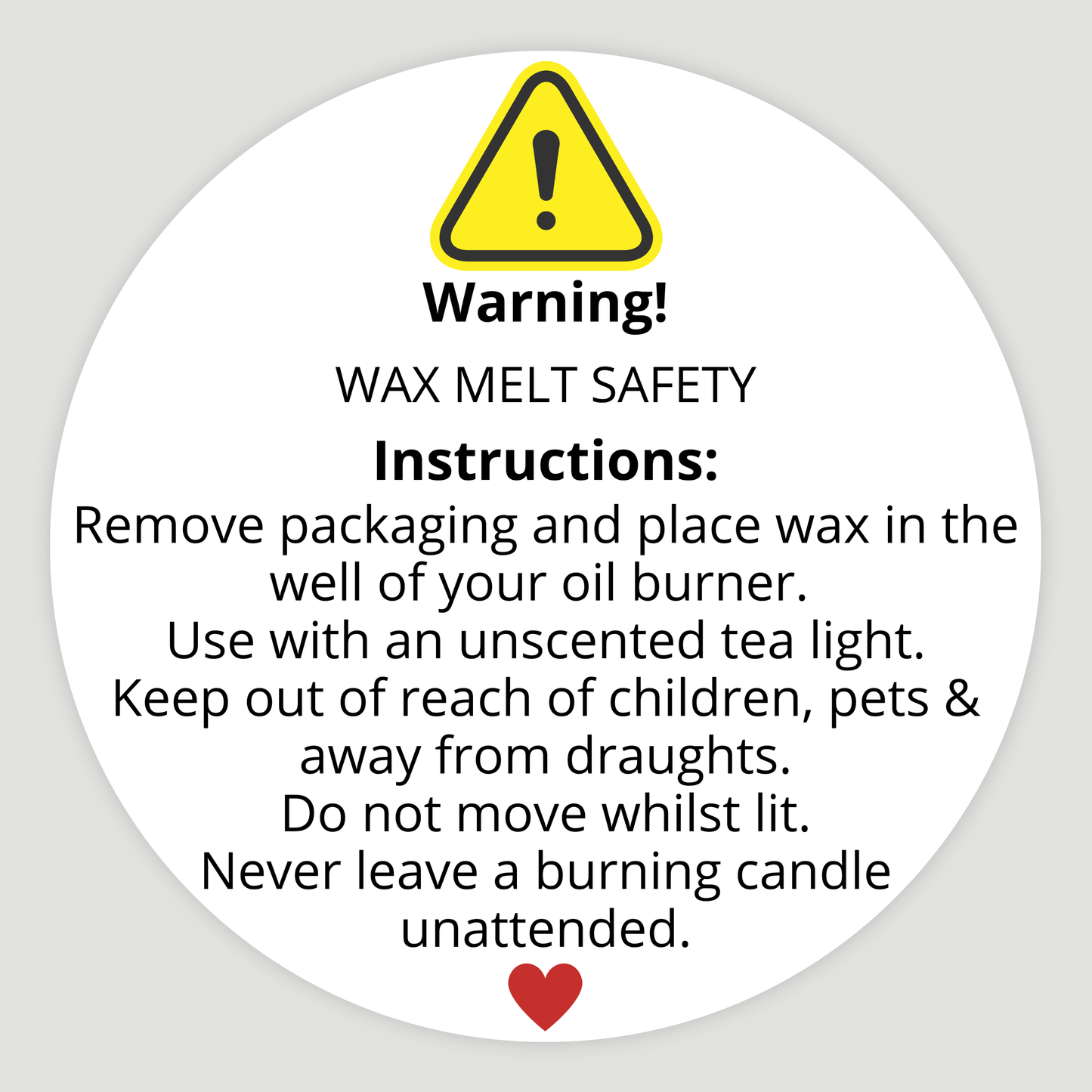 Wax Melt Instruction Labels