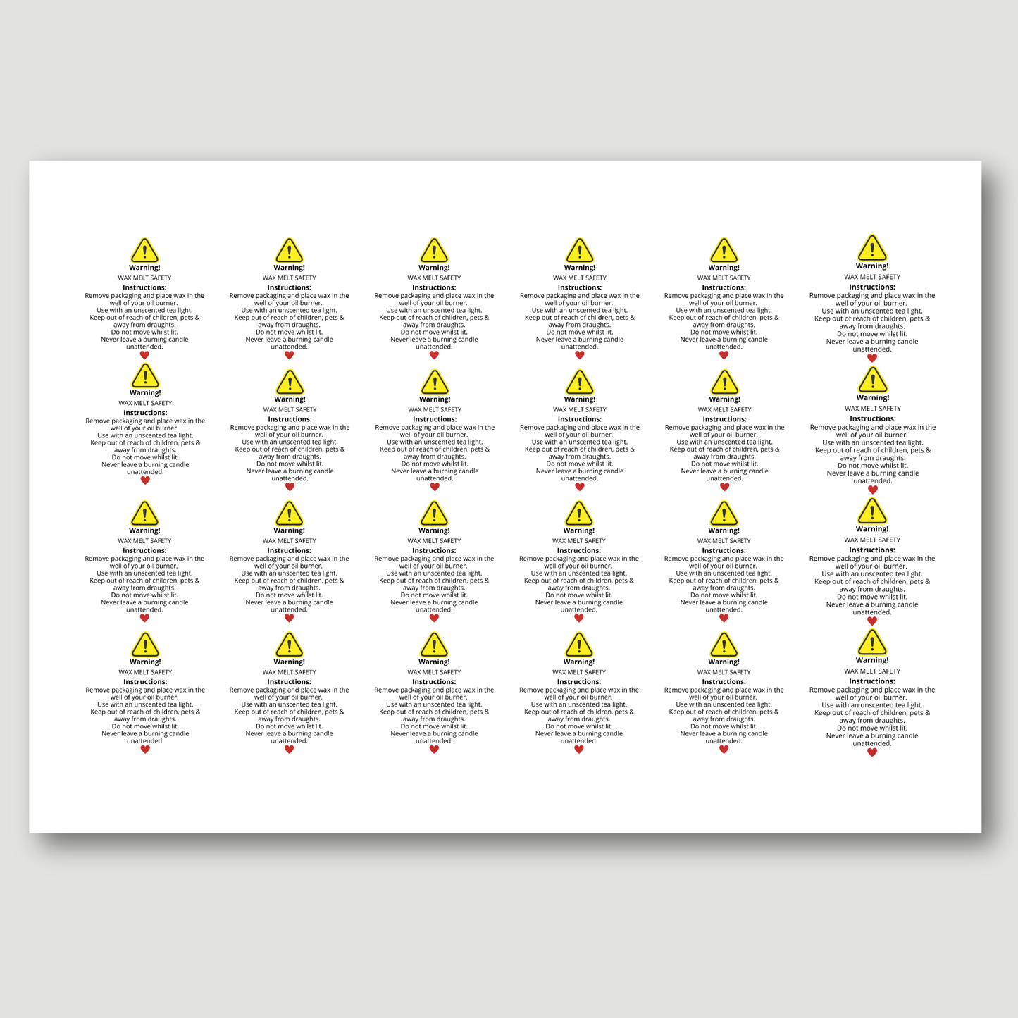 Wax Melt Instruction Labels