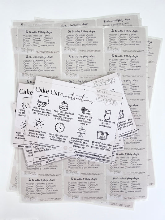 Cake Care Instruction Cards