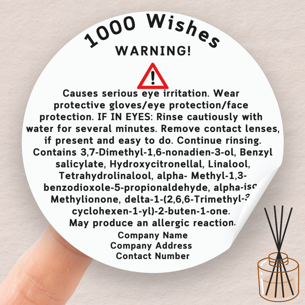 Reed Diffuser safety Warning Labels CLP 25% – LabelWithLoveCo