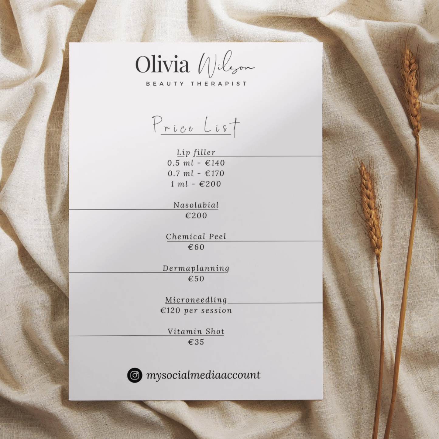 Nude Minimal Price List