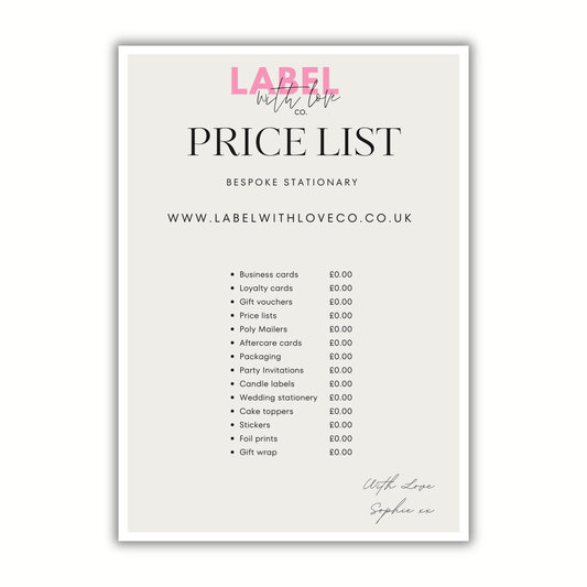 Price List Re-Print