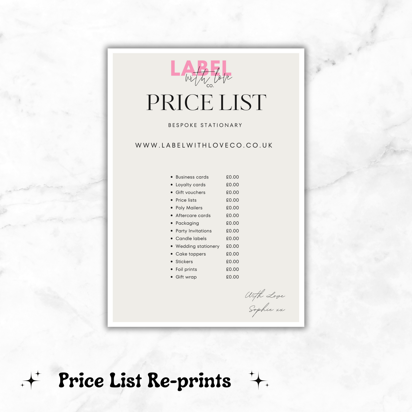 price list Re-print