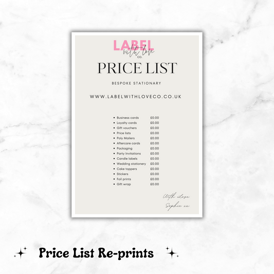 price list Re-print