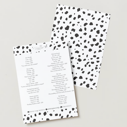 Customisable Dalmatian print A5 price lists