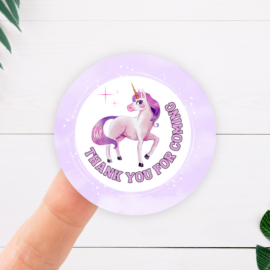 Unicorn themed party stickers