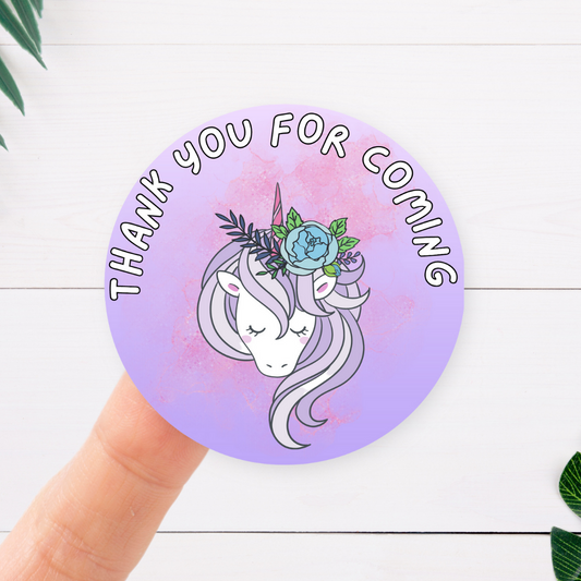 Unicorn themed party stickers