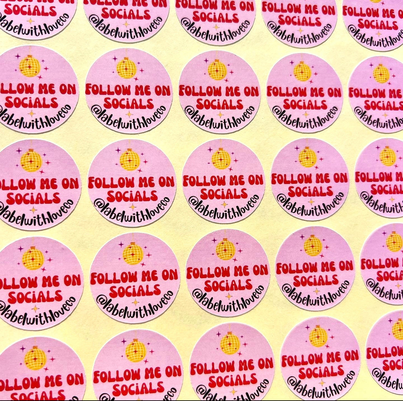 Retro ‘follow me on socials’ disco ball sticker