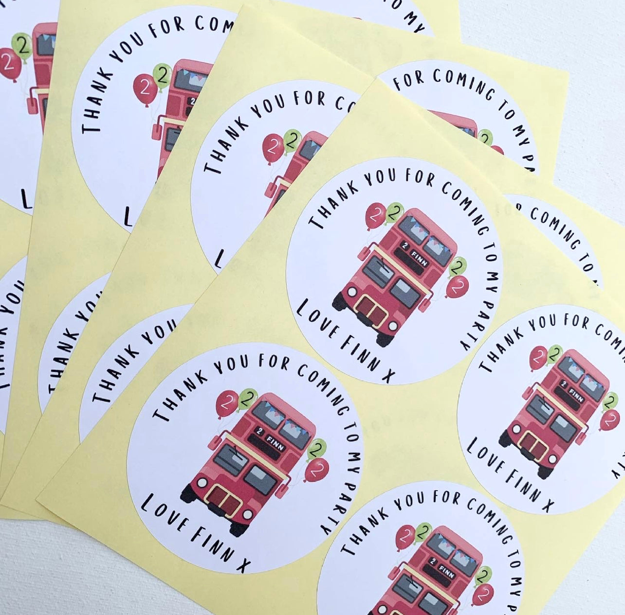 Large bus themed party bag sticker