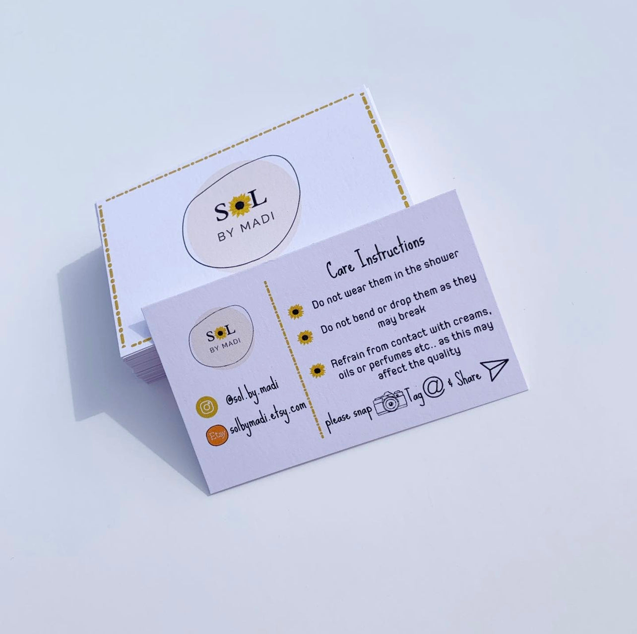 Double sided care instruction cards