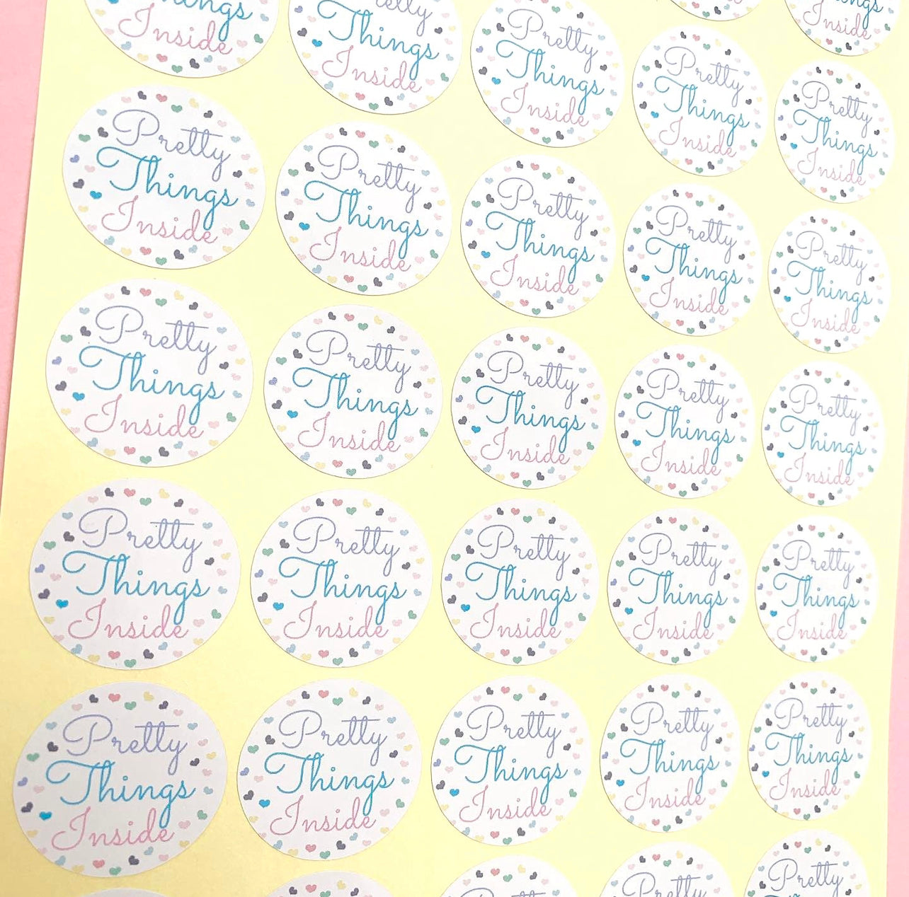 ‘Pretty things inside’ pastel hearts sticker