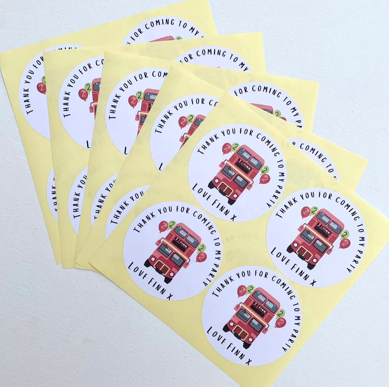 Large bus themed party bag sticker