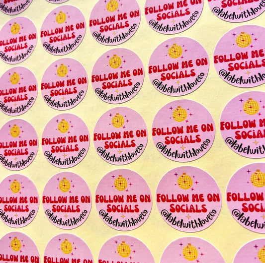 Retro ‘follow me on socials’ disco ball sticker