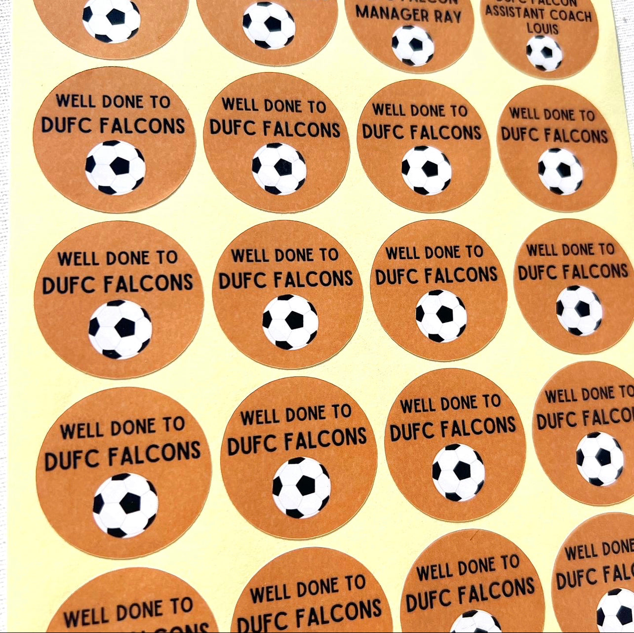 ‘Well Done’ sporting football stickers