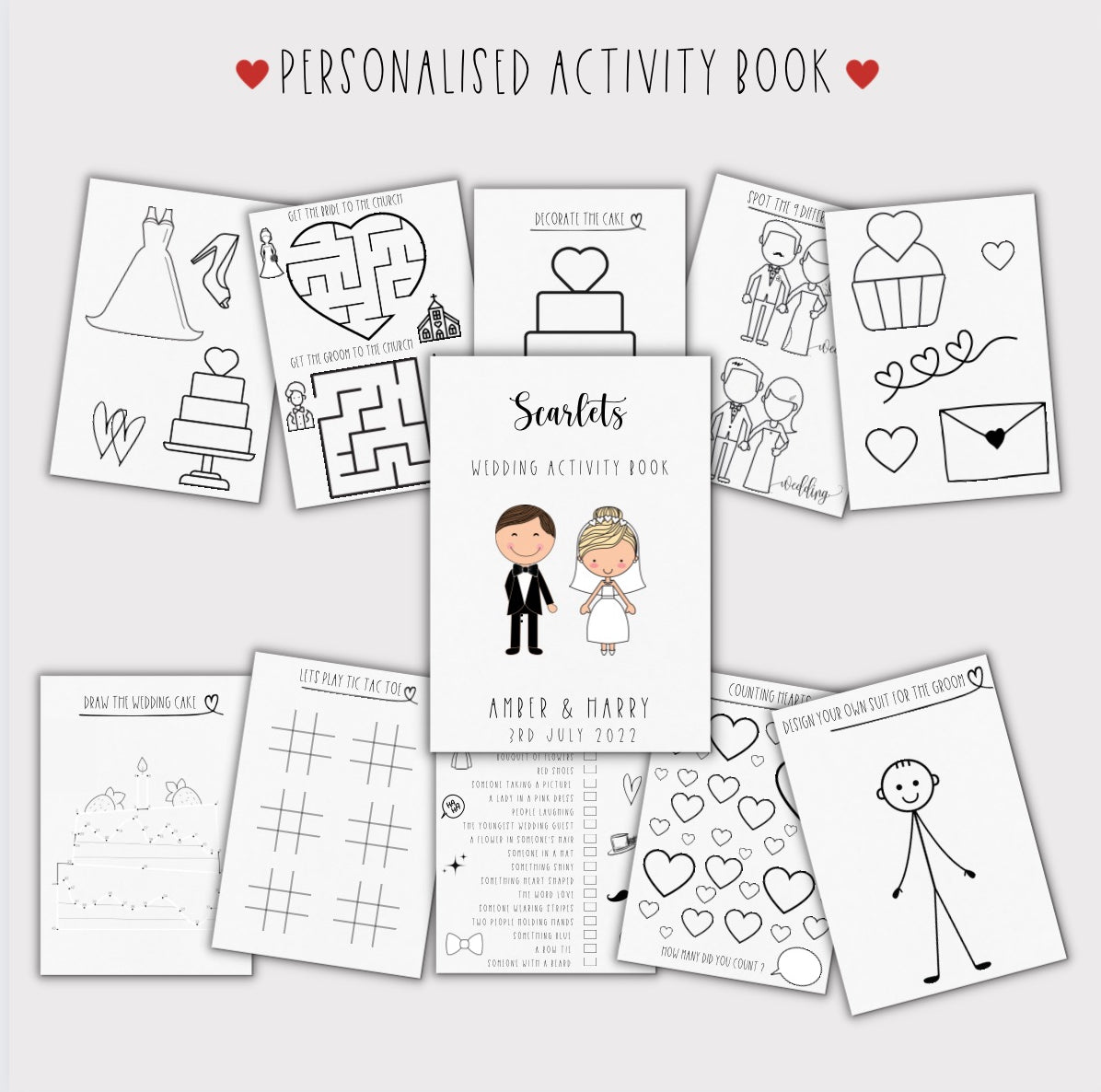 Customised children’s wedding activity packs