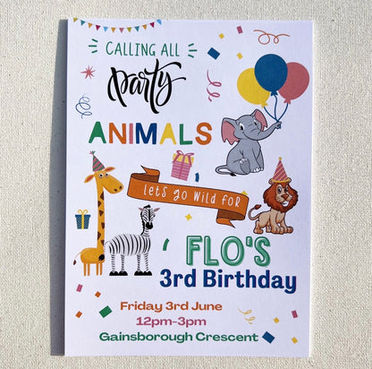 Children’s safari party invites