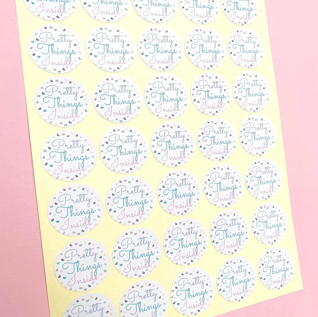 ‘Pretty things inside’ pastel hearts sticker