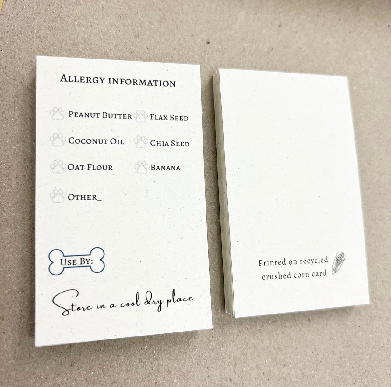 Recycled allergy information cards