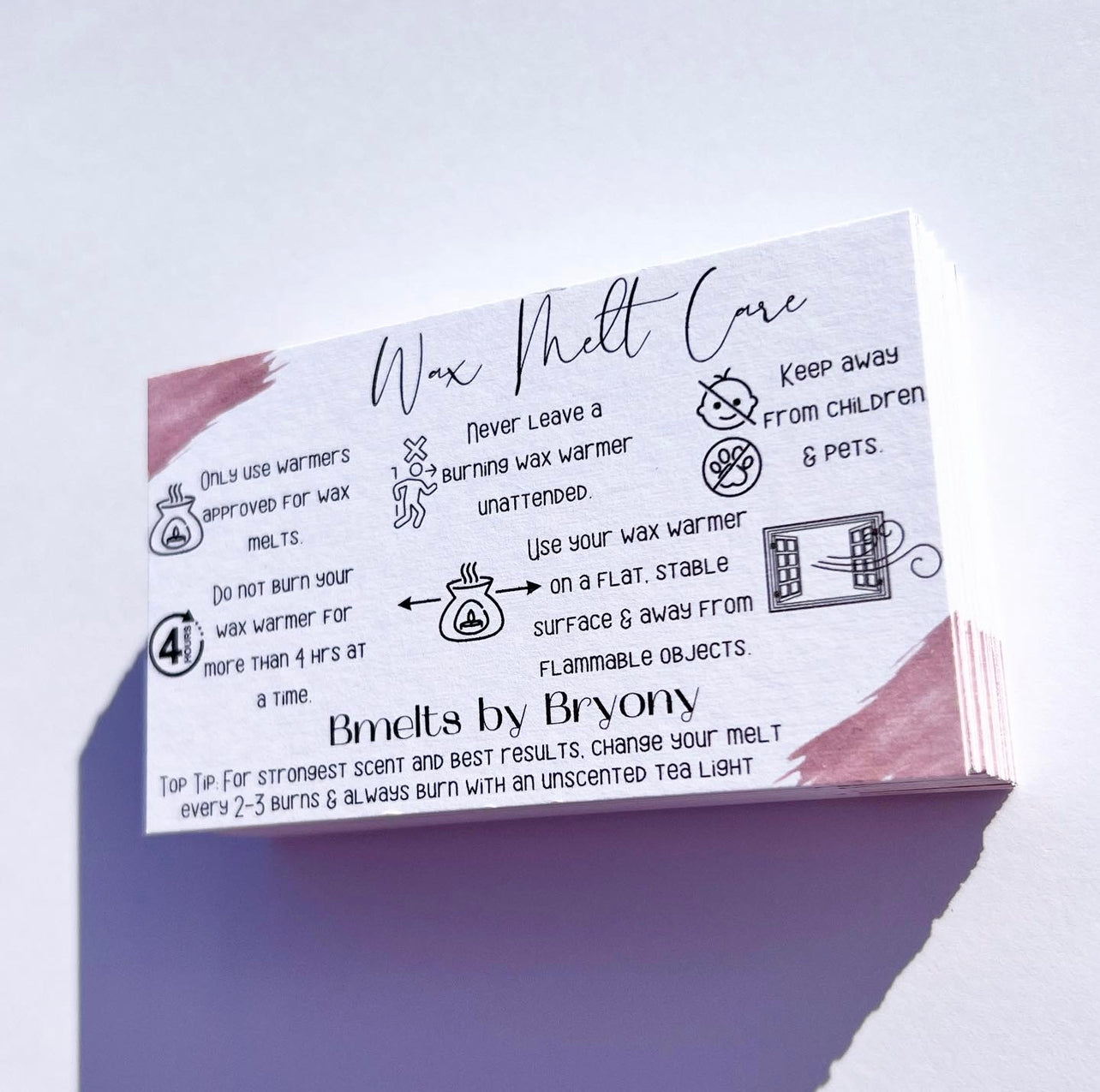 Wax melt care cards