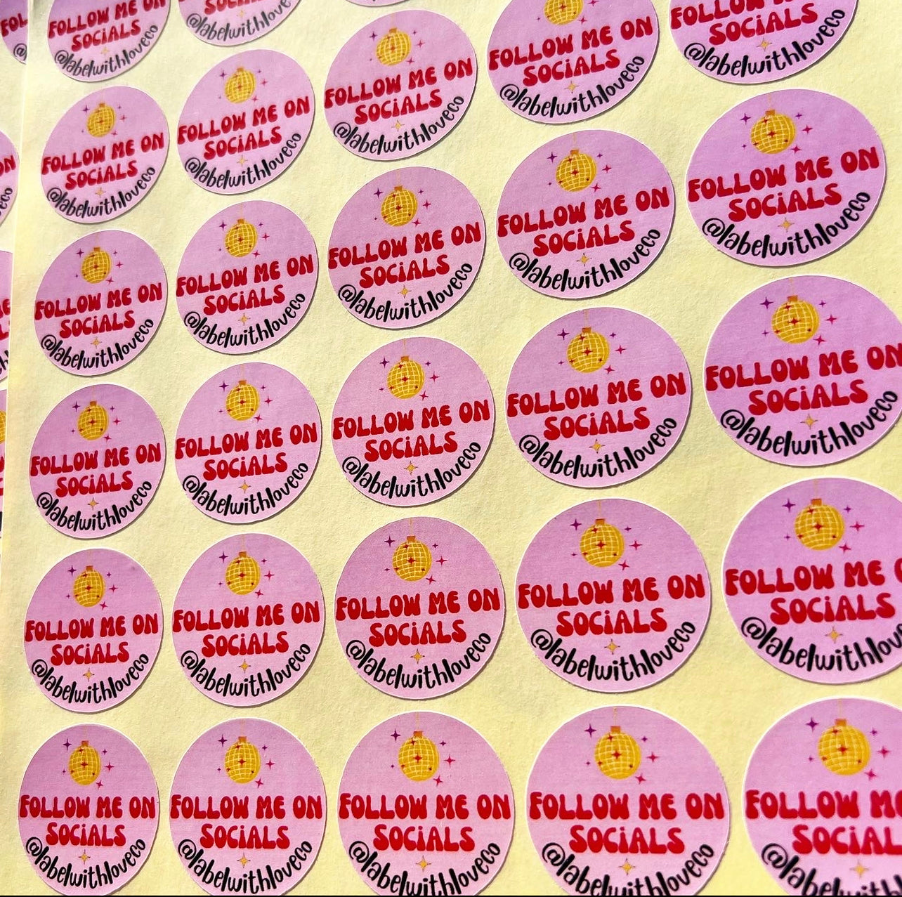 Retro ‘follow me on socials’ disco ball sticker