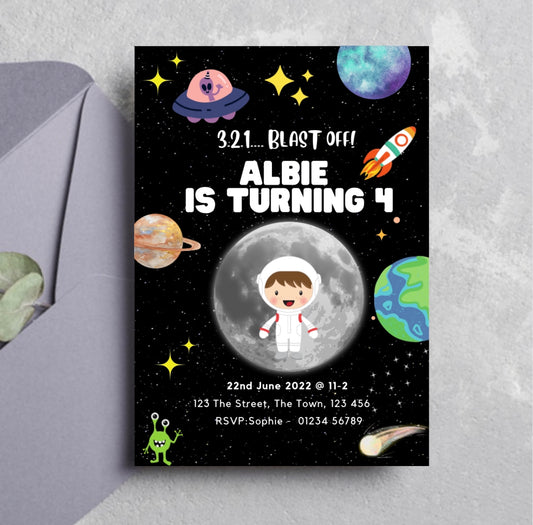 Customisable space themed party invite