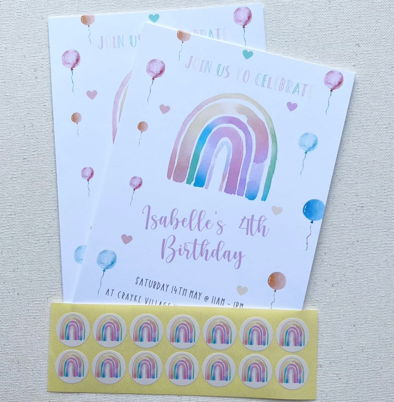 Watercolour rainbow party invites