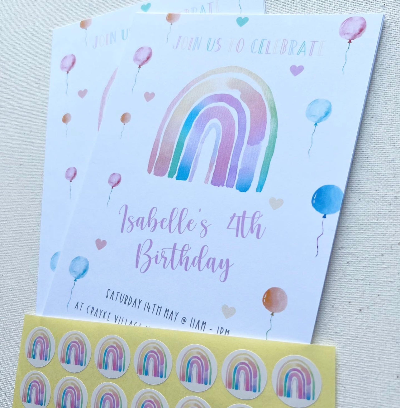 Watercolour rainbow party invites