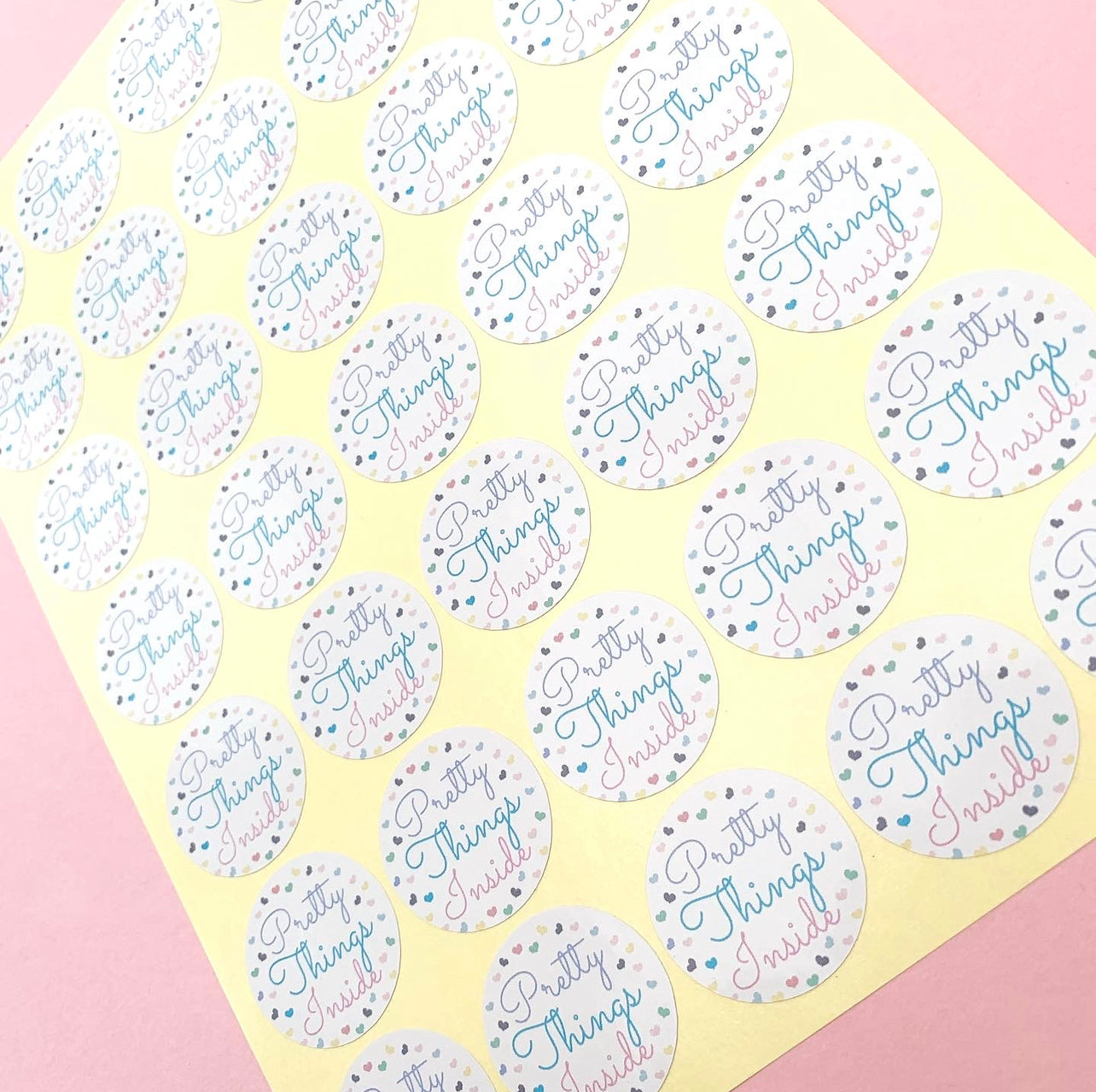 ‘Pretty things inside’ pastel hearts sticker