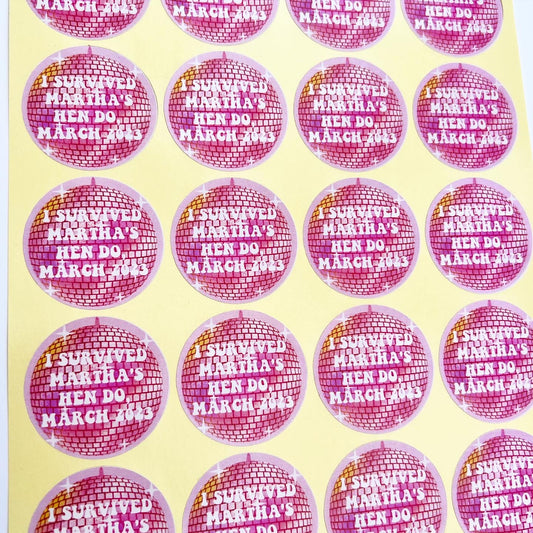 Retro Disco Ball Hen Party Stickers