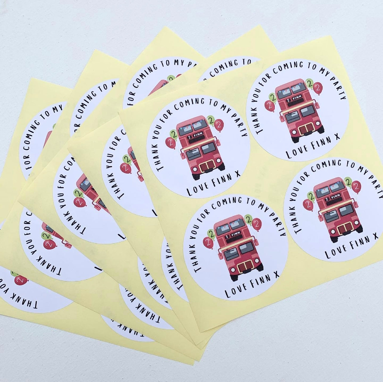 Large bus themed party bag sticker