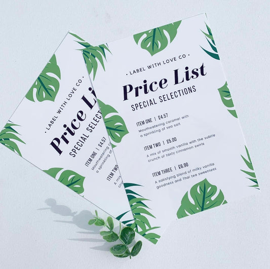 Palm leaf price lists