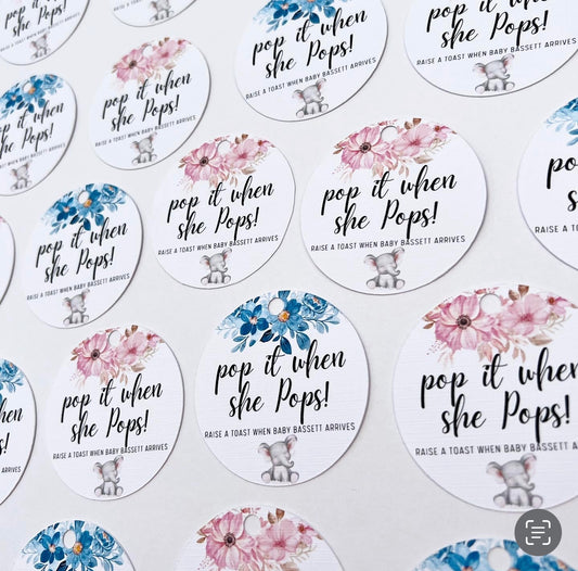 Baby shower floral round tags gender reveal