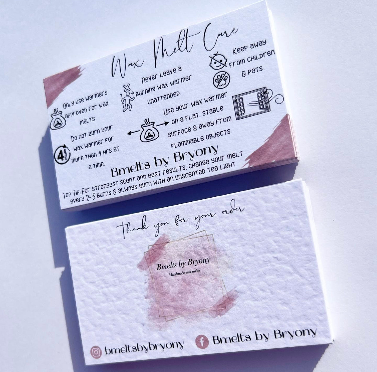 Wax melt care cards