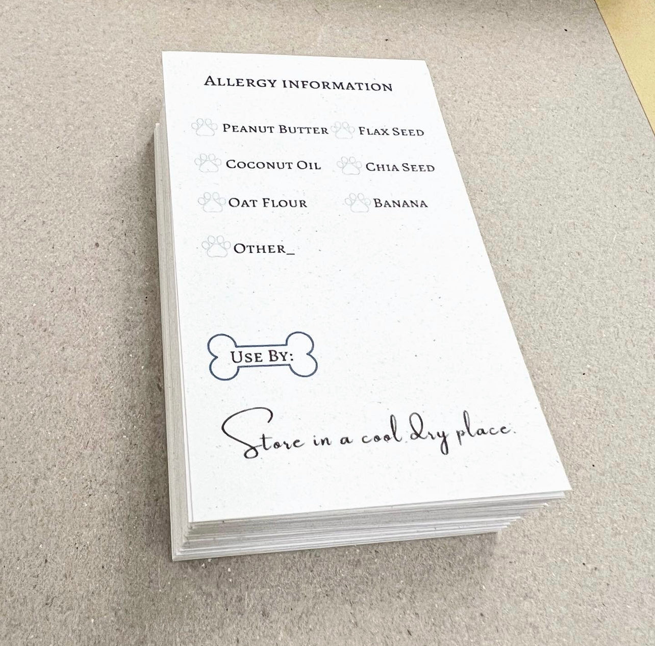 Recycled allergy information cards